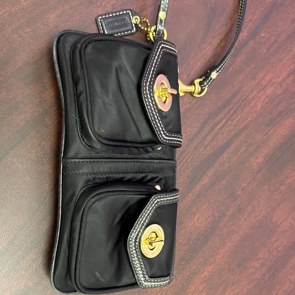 Coach Black Wristlet with Gold Hardware